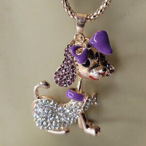 Poodle Pendant Necklace Enamelled Crystal Dog Pendant Necklace